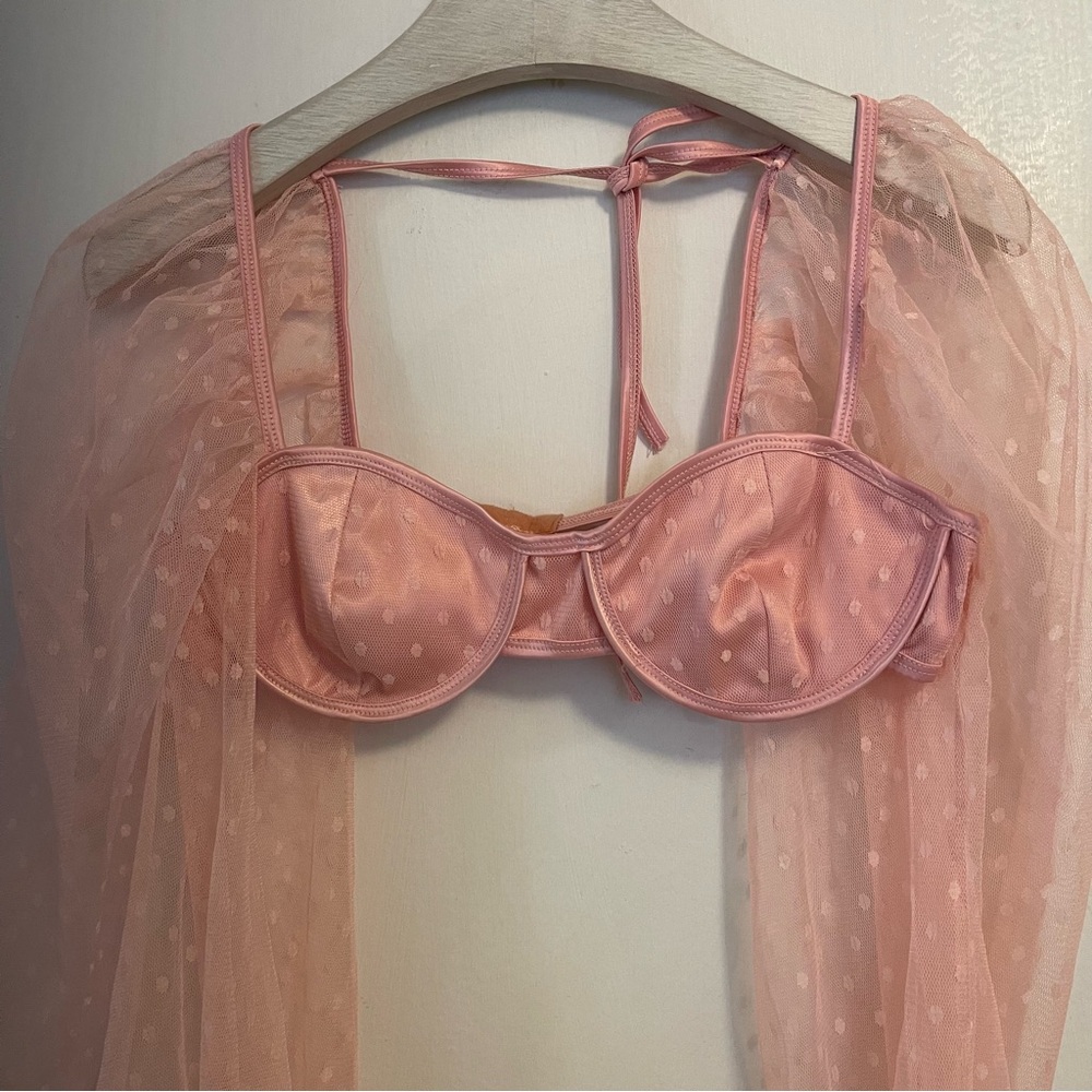 Fashion Nova Top Bustier Pink Polka dot Sheer Long Sleeves Sexy Party Small - Picture 11 of 17